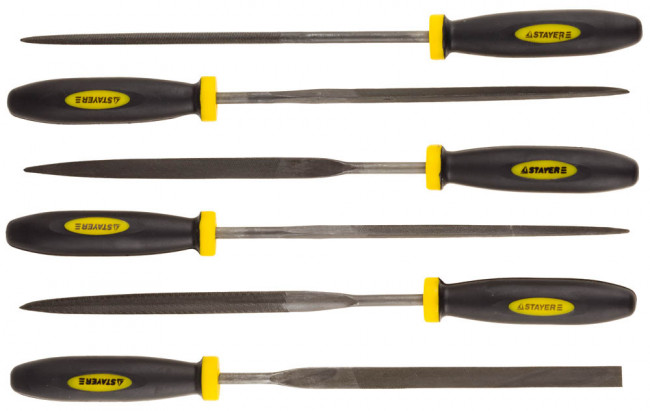 Набор STAYER "PROFI" Надфили с двухкомпонентной ручкой, 100мм, 6шт ,  ( 16010-H6_z01 )