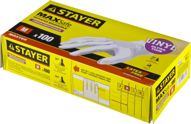 Перчатки STAYER "MASTER" виниловые экстратонкие, M, 100шт,  ( 11207-M )