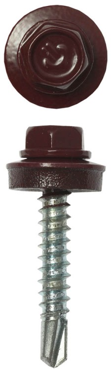 Саморезы СКМ кровельные, RAL 3005 темно-красный, 25 x 5.5 мм, 1 800 шт, для металлических конструкций, STAYER,  ( 30300-55-025-3005 )