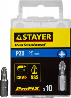 Биты STAYER "PROFESSIONAL" ProFix Pozidriv, тип хвостовика C 1/4", № 3, L=25мм, 10шт,  ( 26221-3-25-10_z01 )