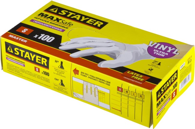 Перчатки STAYER "MASTER" виниловые экстратонкие, S, 100шт,  ( 11207-S )