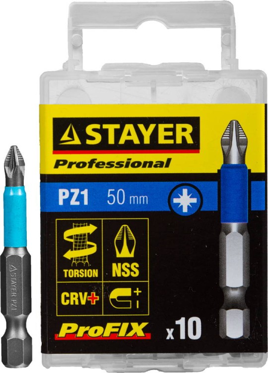 Биты STAYER "PROFESSIONAL" ProFix Pozidriv, тип хвостовика E 1/4", № 1, L=50мм, 10шт,  ( 26223-1-50-10_z01 )