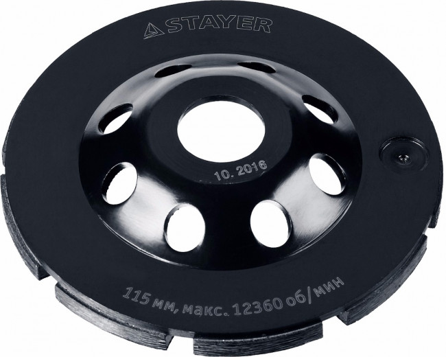 Чашка STAYER "PROFESSIONAL" алмазная сегментная двухрядная, высота 22,2мм, 115мм  ,  ( 33381-115 ) Чашка STAYER "PROFESSIONAL" алмазная сегментная двухрядная, высота 22,2мм, 115мм  ,  ( 33381-115 )