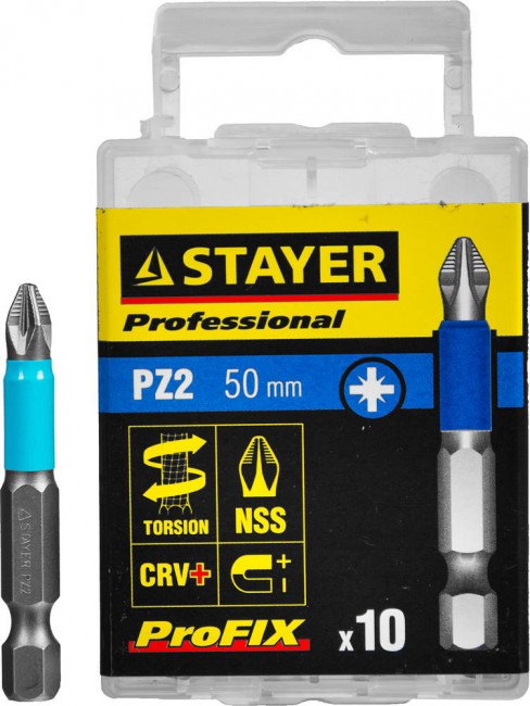Биты STAYER "PROFESSIONAL" ProFix Pozidriv, тип хвостовика E 1/4", № 2, L=50мм, 10шт,  ( 26223-2-50-10_z01 ) Биты STAYER "PROFESSIONAL" ProFix Pozidriv, тип хвостовика E 1/4", № 2, L=50мм, 10шт,  ( 26223-2-50-10_z01 )