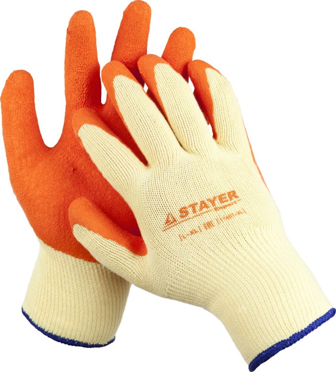Перчатки STAYER "EXPERT"  рабочие с рельефным латексным покрытием, 10 класс, L-XL,  ( 11407-XL )