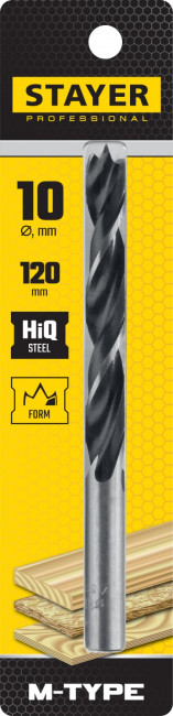 STAYER "M-type" 10,0x120/75мм, сверло спиральное по дереву, М-образная заточка ( 2942-120-10_z02 ) STAYER "M-type" 10,0x120/75мм, сверло спиральное по дереву, М-образная заточка ( 2942-120-10_z02 )