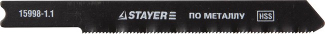 Полотна STAYER "PROFI", U118G, для эл/лобзика, HSS, по металлу (0,5-1,5мм), US-хвост., шаг 1,1мм, 50мм, 2шт,  ( 15998-1.1_z01 )