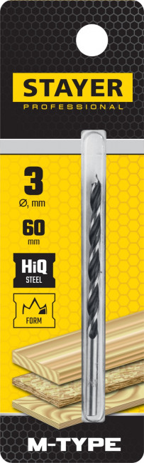 STAYER "M-type" 3,0x60/30мм, сверло спиральное по дереву, М-образная заточка "M-type" ( 2942-060-03_z02 )