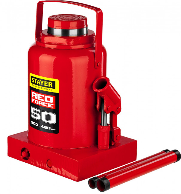 Домкрат гидравлический бутылочный "RED FORCE", 50т, 300-480 мм, STAYER 43160-50,  ( 43160-50_z01 ) Домкрат гидравлический бутылочный "RED FORCE", 50т, 300-480 мм, STAYER 43160-50,  ( 43160-50_z01 )