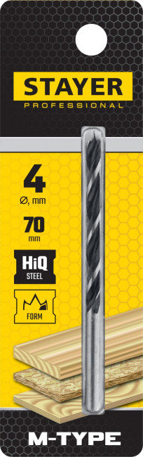 STAYER "M-type" 4,0x70/40мм, сверло спиральное по дереву, М-образная заточка ( 2942-070-04_z02 )