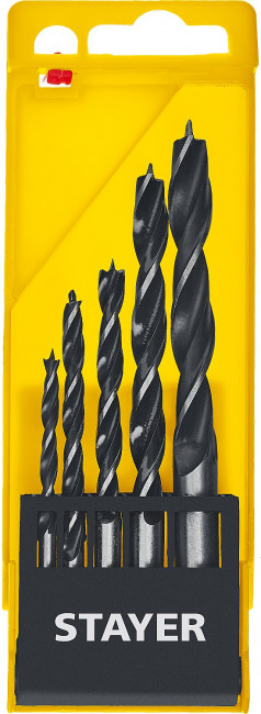 STAYER "M-type" 5 шт. 4-5-6-8-10мм, набор спиральных сверл по дереву ( 2942-H5_z02 ) STAYER "M-type" 5 шт. 4-5-6-8-10мм, набор спиральных сверл по дереву ( 2942-H5_z02 )