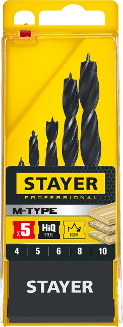 STAYER "M-type" 5 шт. 4-5-6-8-10мм, набор спиральных сверл по дереву ( 2942-H5_z02 ) STAYER "M-type" 5 шт. 4-5-6-8-10мм, набор спиральных сверл по дереву ( 2942-H5_z02 )
