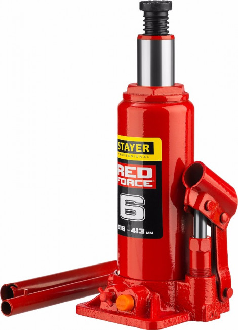 Домкрат гидравлический бутылочный "RED FORCE", 6т, 216-413 мм, STAYER 43160-6,  ( 43160-6_z01 ) Домкрат гидравлический бутылочный "RED FORCE", 6т, 216-413 мм, STAYER 43160-6,  ( 43160-6_z01 )