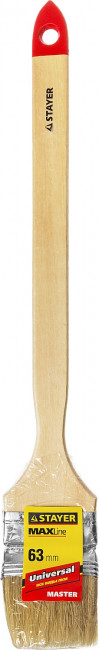 Кисть STAYER "MASTER" "Универсал" радиаторная для всех видов ЛКМ, светлая натурал щетина, деревянная ручка, 2,5"/63мм  ,  ( 0112-63_z01 )