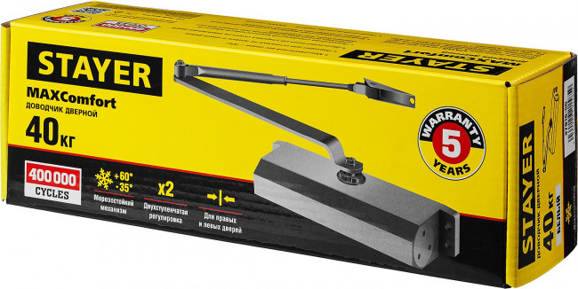 Доводчик дверной STAYER, для дверей массой до 40 кг, цвет белый,  ( 37916-50 ) Доводчик дверной STAYER, для дверей массой до 40 кг, цвет белый,  ( 37916-50 )