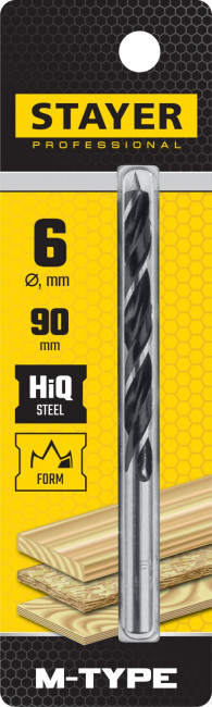 STAYER "M-type" 6,0x90/50мм, сверло спиральное по дереву, М-образная заточка ( 2942-090-06_z02 ) STAYER "M-type" 6,0x90/50мм, сверло спиральное по дереву, М-образная заточка ( 2942-090-06_z02 )