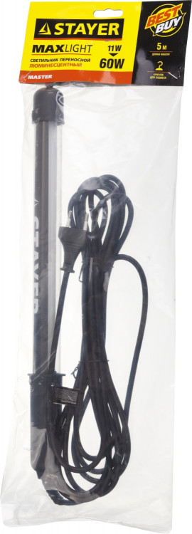 Светильник люминесцентный переносной, 5м, 11 (60) Вт, 220 В, STAYER,  ( 56065-11 )