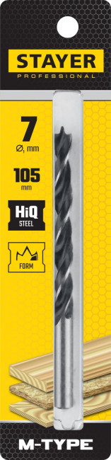 STAYER "M-type" 7,0x105/75мм, сверло спиральное по дереву, М-образная заточка ( 2942-105-07_z02 ) STAYER "M-type" 7,0x105/75мм, сверло спиральное по дереву, М-образная заточка ( 2942-105-07_z02 )