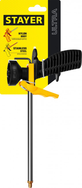 Пистолет для монтажной пены "ULTRA", нейлоновый химически стойкий корпус, клапаны из нержавеющей стали, STAYER ( 06860_z02 )
