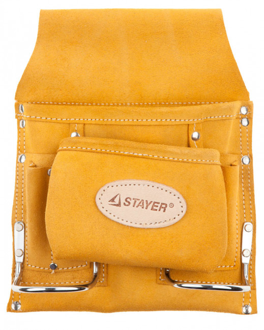 Сумка поясная STAYER PROFESSIONAL для инструментов, кожаная, 8 карманов, 2 скобы,  ( 38515 )