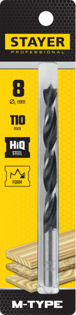 STAYER "M-type" 8,0x110/80мм, сверло спиральное по дереву, М-образная заточка ( 2942-110-08_z02 )