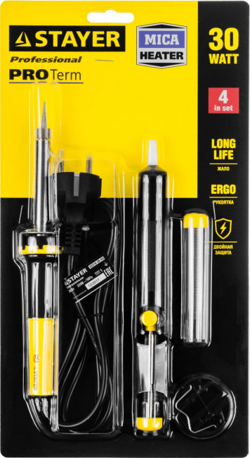 Набор STAYER "PROFI" для паяльных работ, 55300 + шприц + подставка + припой, 30 Вт ( 55316-30-H4 )