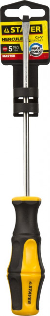 Отвертка STAYER "MASTER" "HERCULES", Сr-V, противоскользящая рукоятка, SL5,0x150мм,  ( 25051-05-15_z02 ) Отвертка STAYER "MASTER" "HERCULES", Сr-V, противоскользящая рукоятка, SL5,0x150мм,  ( 25051-05-15_z02 )