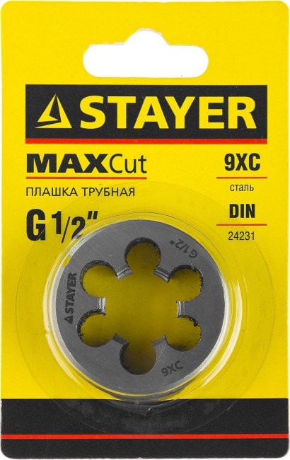 Плашка круглая ручная STAYER "MASTER", сталь 9ХС, для трубной резьбы G 1/2``,  ( 28029-1/2 ) Плашка круглая ручная STAYER "MASTER", сталь 9ХС, для трубной резьбы G 1/2``,  ( 28029-1/2 )