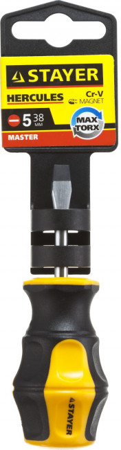 Отвертка STAYER "MASTER" "HERCULES", Сr-V, противоскользящая рукоятка, SL5,0x38мм ,  ( 25051-38-5.0_z01 ) Отвертка STAYER "MASTER" "HERCULES", Сr-V, противоскользящая рукоятка, SL5,0x38мм ,  ( 25051-38-5.0_z01 )