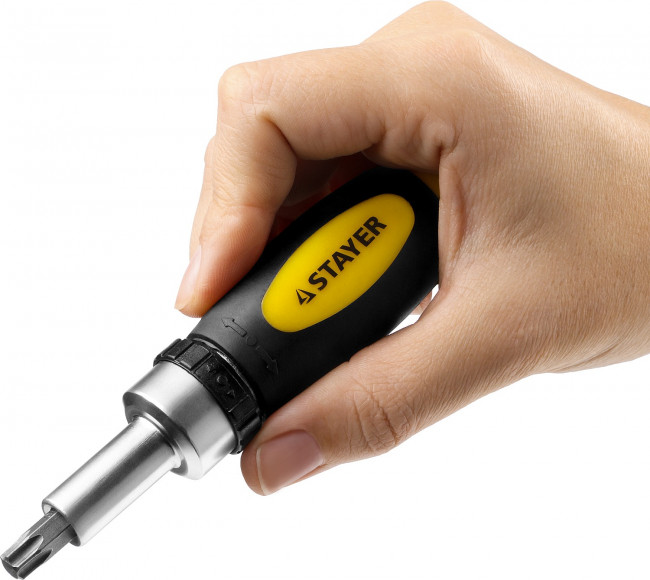 Отвертка реверсивная в наборе с битами, STAYER 2557-H38, Cr-V сталь, 38 предметов,  ( 2557-H38 )