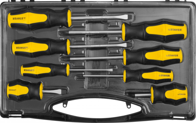 Набор STAYER "MASTER" HERCULES: Отвертки, Cr-V, эргономичная двухкомпонентная рукоятка, 8шт,  ( 25055-H8_z02 ) Набор STAYER "MASTER" HERCULES: Отвертки, Cr-V, эргономичная двухкомпонентная рукоятка, 8шт,  ( 25055-H8_z02 )