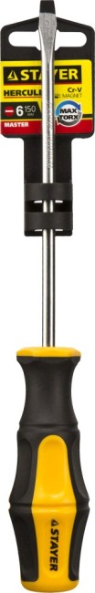Отвертка STAYER "MASTER" "HERCULES", Сr-V, противоскользящая рукоятка, SL6,0x150мм,  ( 25051-06-15_z02 ) Отвертка STAYER "MASTER" "HERCULES", Сr-V, противоскользящая рукоятка, SL6,0x150мм,  ( 25051-06-15_z02 )