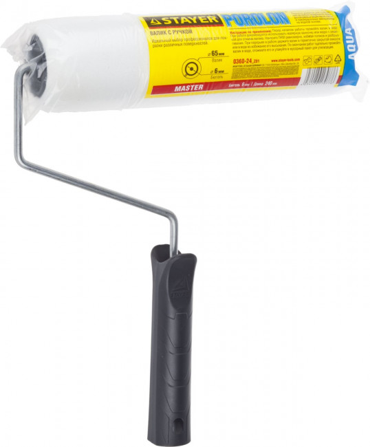 Валик "ПОРОЛОН" малярный в сборе, бюгель 6мм, 44x240мм, STAYER Master,  ( 0360-24_z01 )