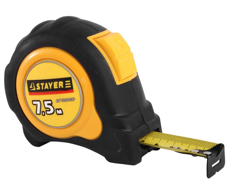 Рулетка STAYER "MASTER" "OMEGA" автостоп, обрезиненный корпус, 7,5мх25мм,  ( 3402-08-25 )