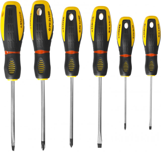 Набор STAYER "PROFESSIONAL" "PROTech": Отвертки, Cr-Mo, эргономичная двухкомпонентная рукоятка, 6шт,  ( 25133-H6_z02 ) Набор STAYER "PROFESSIONAL" "PROTech": Отвертки, Cr-Mo, эргономичная двухкомпонентная рукоятка, 6шт,  ( 25133-H6_z02 )