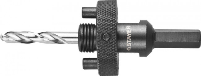 Державка с пружинным фиксатором для коронок 32-152мм, быстросъёмная, шестигранным хвостовиком, резьба 5/8, STAYER,  ( 29550 )