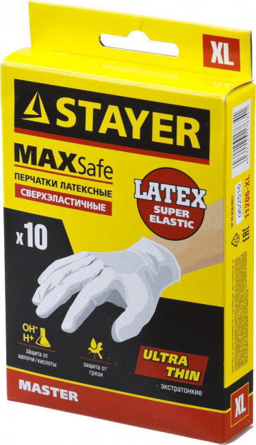 Перчатки STAYER "MASTER" латексные экстратонкие, L, 10шт,  ( 11206-L )