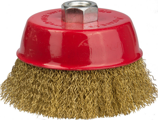 STAYER "PROFESSIONAL". Щетка чашечная для УШМ, витая стальная латунированная проволока 0,3мм, 100ммхМ14, ( 35125-100_z01 ) STAYER "PROFESSIONAL". Щетка чашечная для УШМ, витая стальная латунированная проволока 0,3мм, 100ммхМ14, ( 35125-100_z01 )