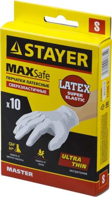 Перчатки STAYER "MASTER" латексные экстратонкие, S, 10шт,  ( 11206-S )