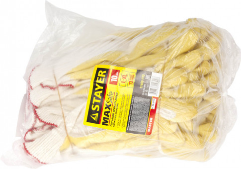 Перчатки STAYER "МASTER" MaxSafe трикотажные, обливная ладонь из латекса, х/б, 13 класс, L-XL, 10 пар ,  ( 11408-H10 )