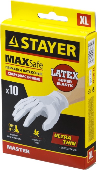 Перчатки STAYER "MASTER" латексные экстратонкие, XL, 10шт,  ( 11206-XL )