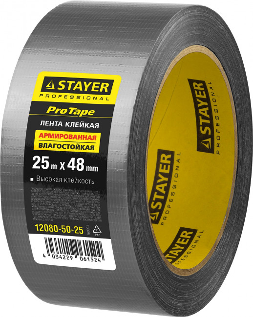 Армированная лента, STAYER 12080-50-25, универсальная, влагостойкая, 48мм х 25м, серебристая,  ( 12080-50-25 )