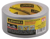 Армированная лента, STAYER 12080-50-25, универсальная, влагостойкая, 48мм х 25м, серебристая,  ( 12080-50-25 )