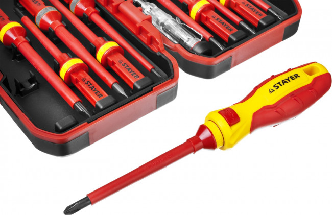 Набор STAYER "PROFI": Отвертки диэлектрические до 1000В, 13 предметов  ,  ( 25146-H13 ) Набор STAYER "PROFI": Отвертки диэлектрические до 1000В, 13 предметов  ,  ( 25146-H13 )