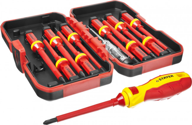 Набор STAYER "PROFI": Отвертки диэлектрические до 1000В, 13 предметов  ,  ( 25146-H13 ) Набор STAYER "PROFI": Отвертки диэлектрические до 1000В, 13 предметов  ,  ( 25146-H13 )