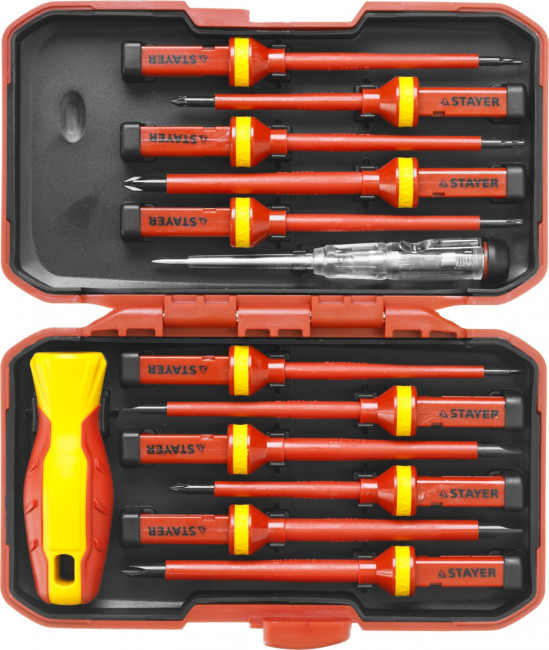 Набор STAYER "PROFI": Отвертки диэлектрические до 1000В, 13 предметов  ,  ( 25146-H13 ) Набор STAYER "PROFI": Отвертки диэлектрические до 1000В, 13 предметов  ,  ( 25146-H13 )