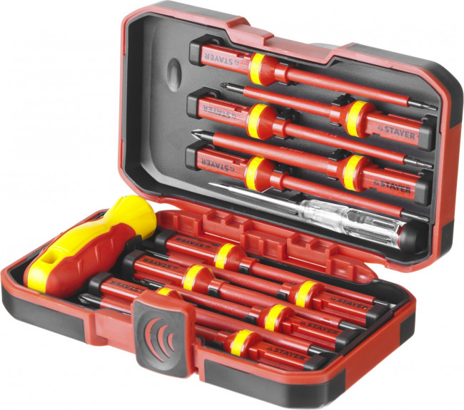 Набор STAYER "PROFI": Отвертки диэлектрические до 1000В, 13 предметов  ,  ( 25146-H13 ) Набор STAYER "PROFI": Отвертки диэлектрические до 1000В, 13 предметов  ,  ( 25146-H13 )
