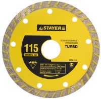Круг отрезной алмазный STAYER "TURBO", сегментированный, сухая и влажная резка, для УШМ, 22,2х110мм,  ( 3662-110 )