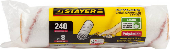 Валик NYLON ПОЛИАМИД малярный в сборе, ворс 12мм, бюгель 8мм, 48х240мм, STAYER Profi,  ( 0316-24 )