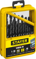 Набор сверл по металлу 19 шт (d=1-10 мм), HSS-R, сталь М2(S6-5-2), STAYER Professional 29602-H19, DIN 338 ( 29602-H19-M_z01 )